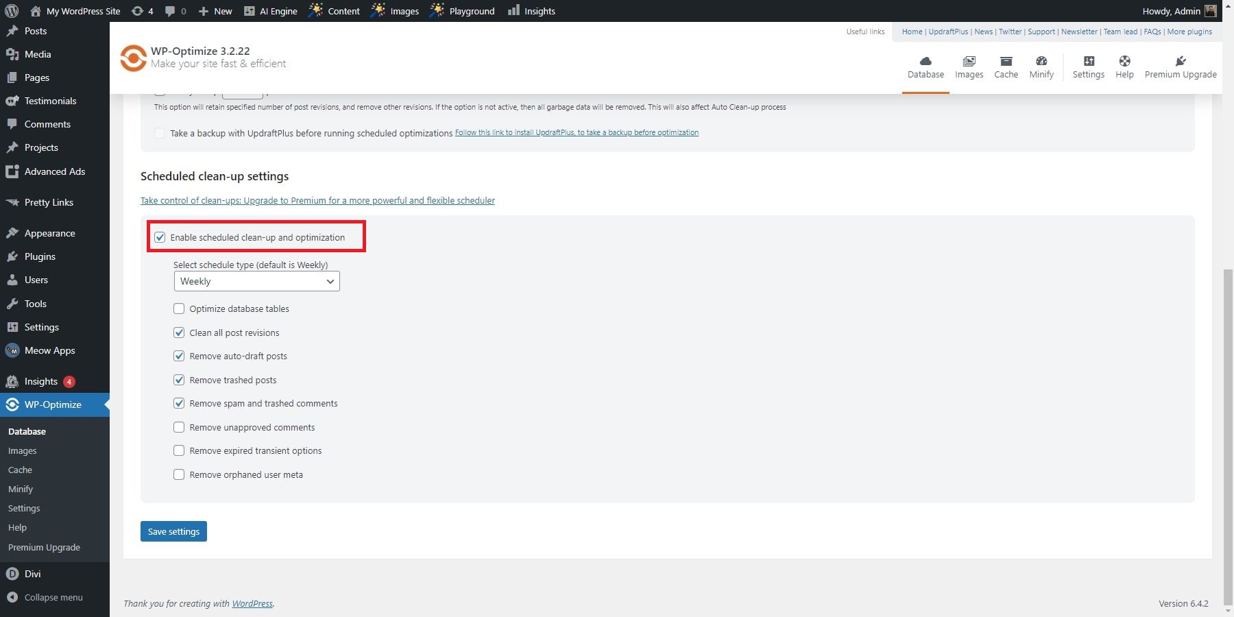 wp-optmize veritabanı