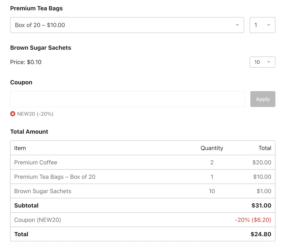 Order Form Summary