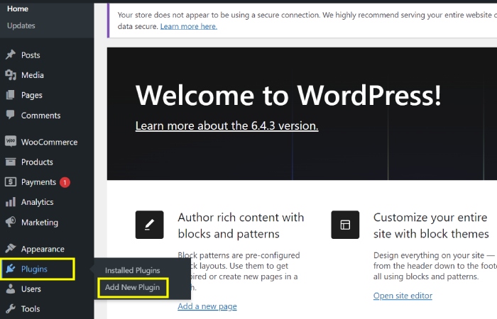 如何将 WooCommerce 购物车图标添加到菜单 1 Dashboard ‹ a — WordPress