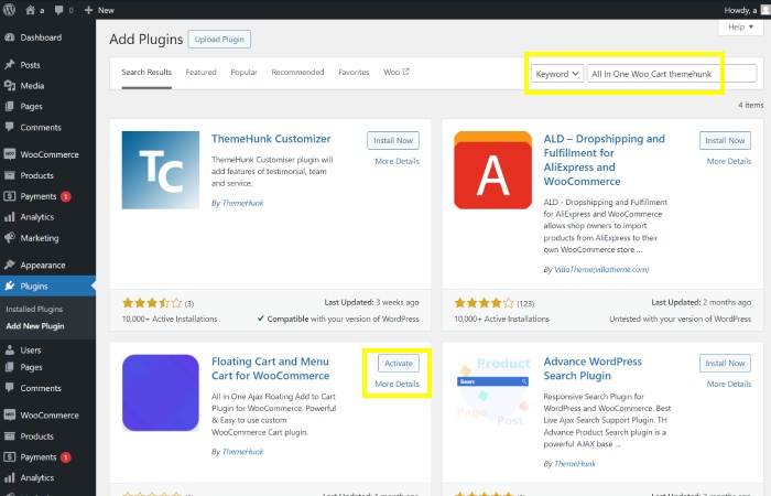 如何将 WooCommerce 购物车图标添加到菜单 2 Add Plugins ‹ a — WordPress 6