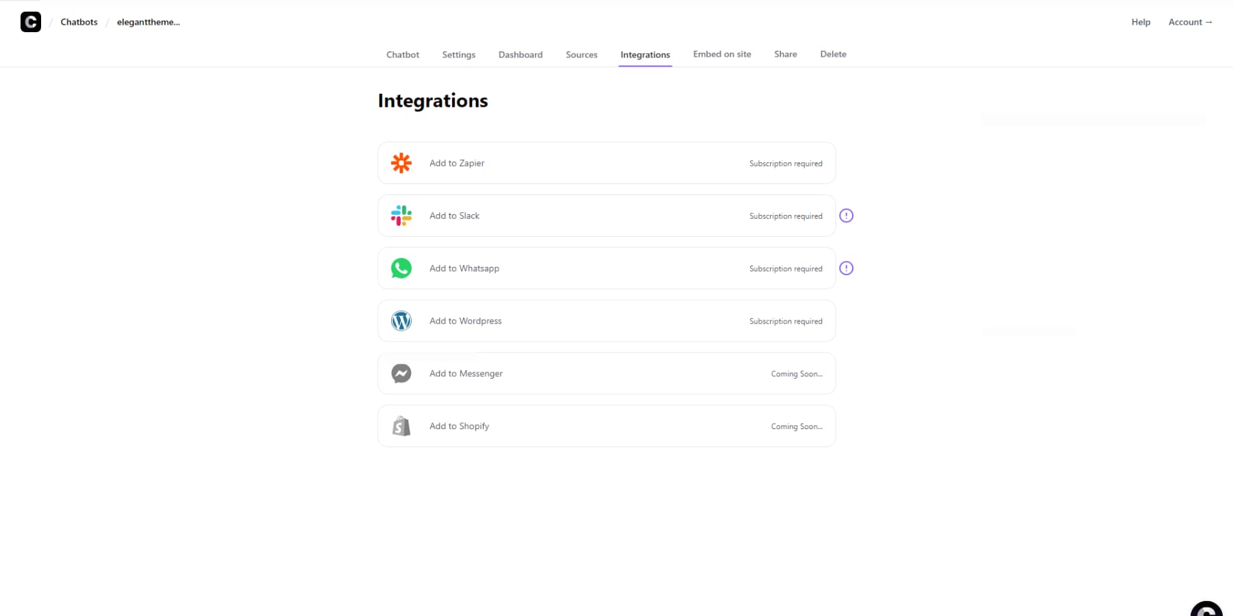 Скриншот интеграции Chatbase