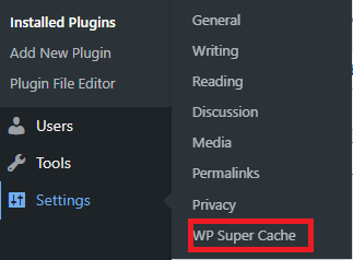 Paramètres du super cache WP