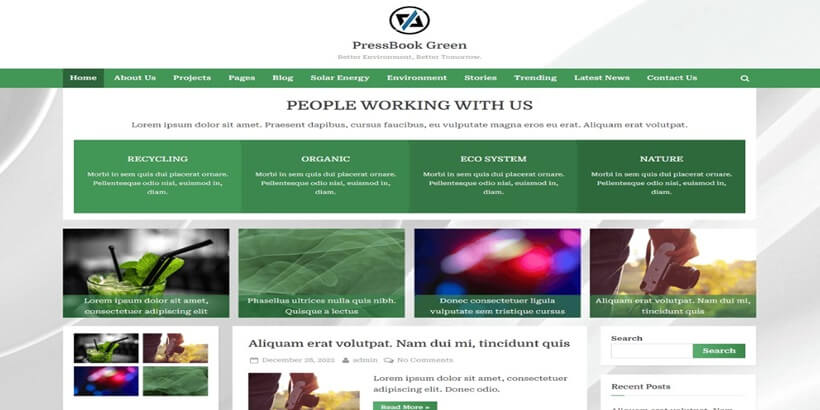 PressBook-Green-Top-Free-Green-Energy-WordPress Temas para sites sustentáveis