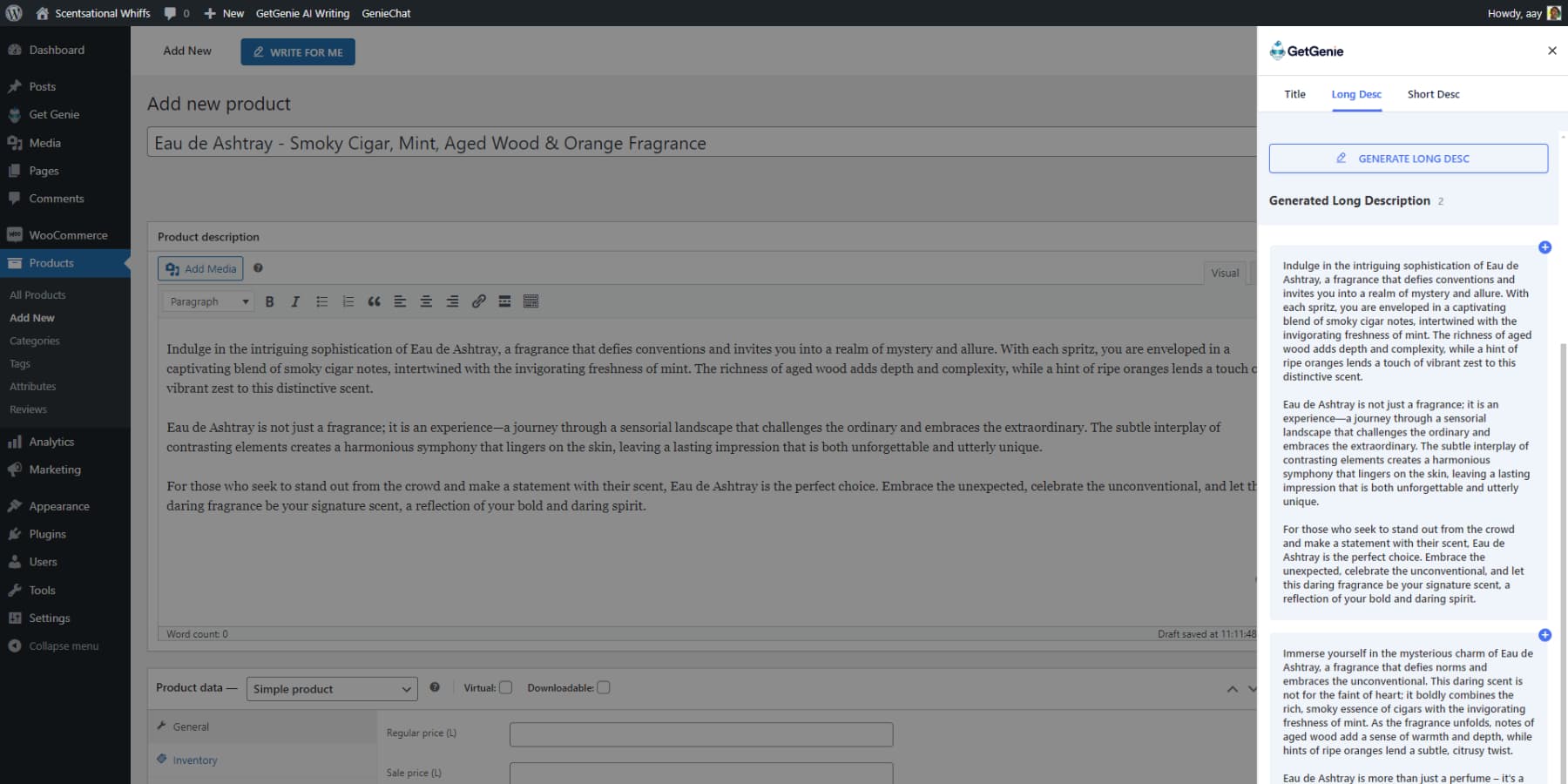 Una captura de pantalla del asistente WooCommerce de GetGenie AI