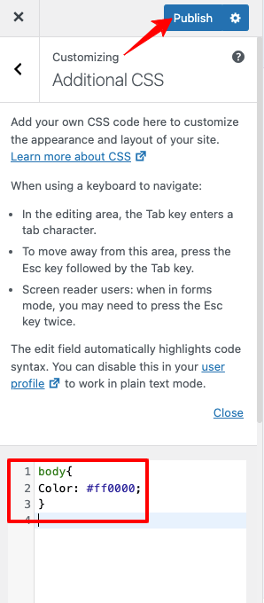 Vollständiger CSS-Code für die Schriftfarbe der Website
