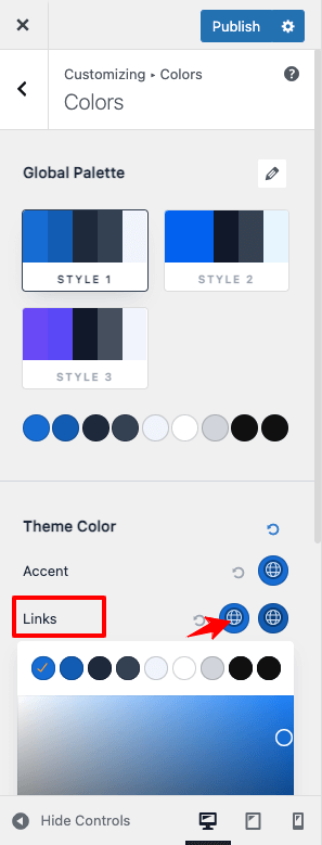 Astra-Theme-Link-Farbeinstellungen