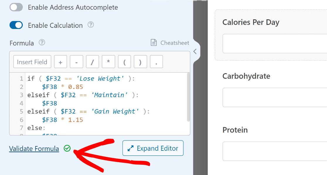 validate formula