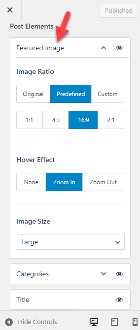 configuración de imagen destacada de astra