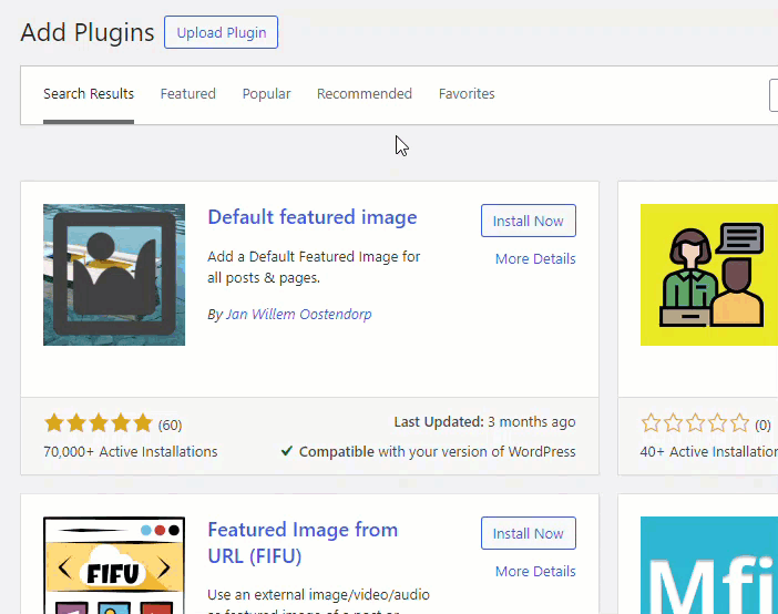 installation du plugin d'image sélectionnée par défaut - corrigez l'erreur de chargement de l'image sélectionnée WordPress