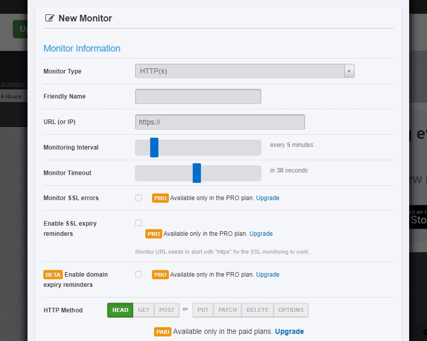 nuevas opciones de monitor herramientas de monitoreo del tiempo de actividad del sitio web