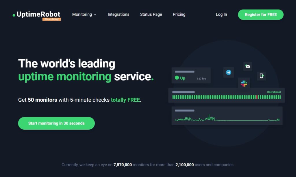 herramientas de monitoreo del tiempo de actividad del sitio web uptimerobot