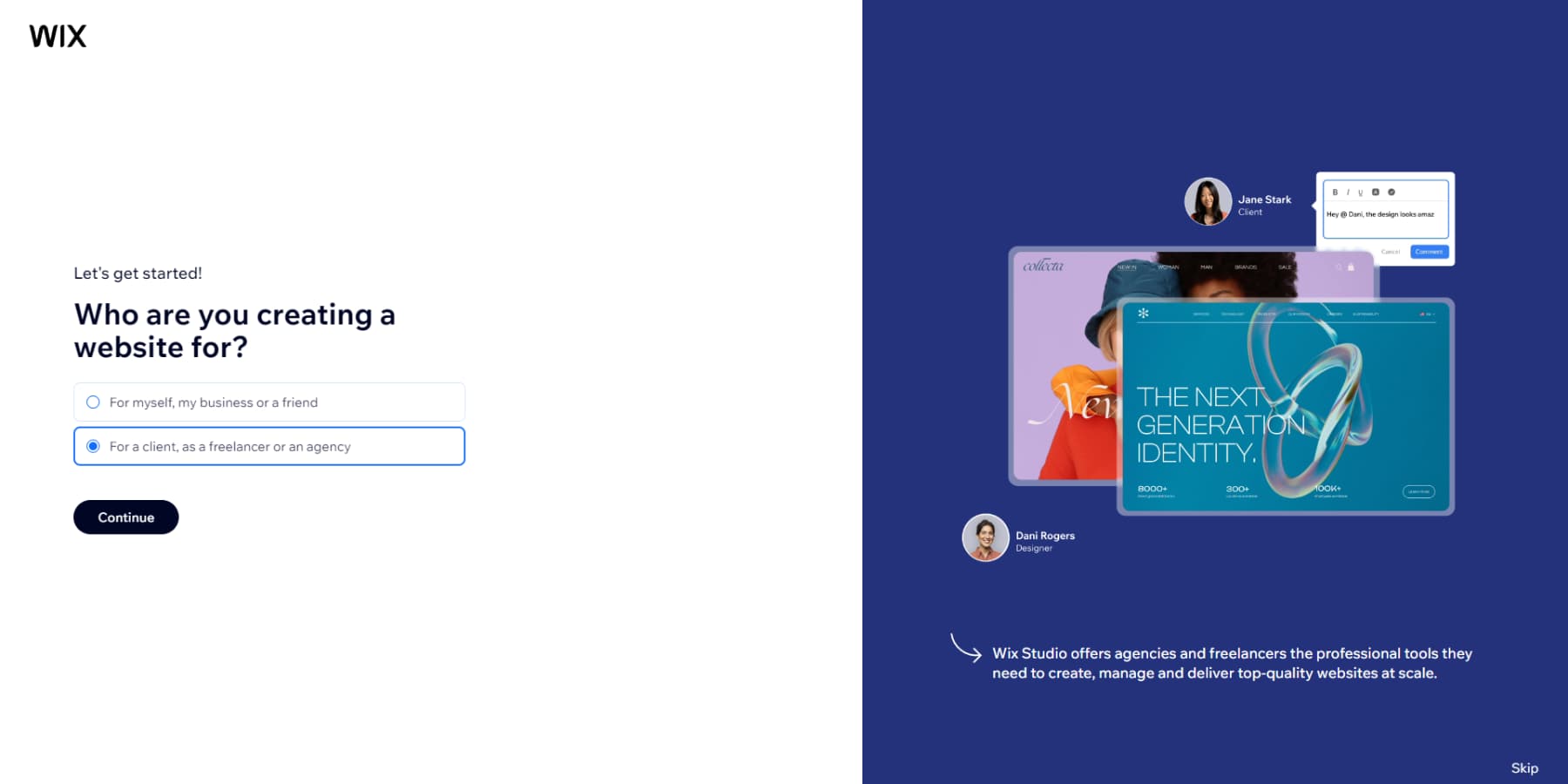 ภาพหน้าจอของแบบสอบถามของ Wix