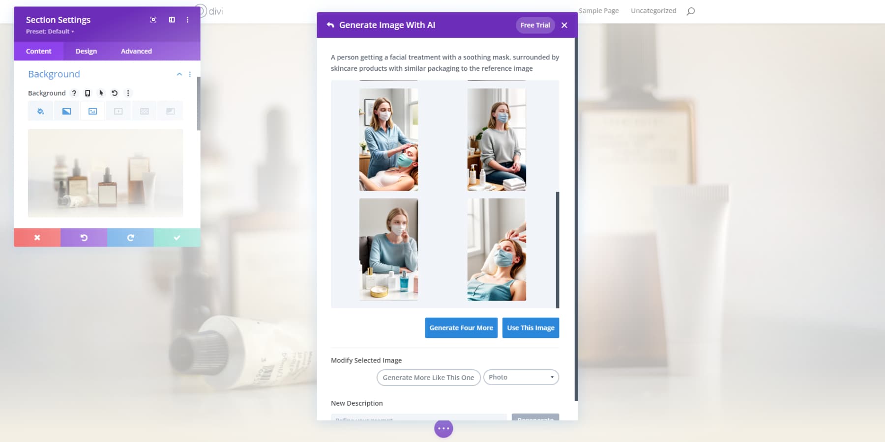 ภาพหน้าจอของ Divi AI ที่สร้างภาพ