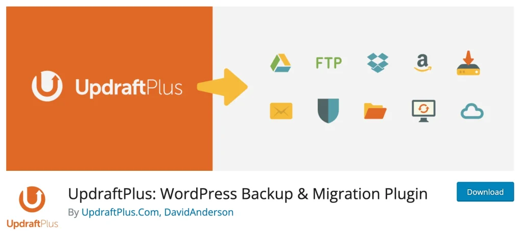 screenshot del plugin updraftplus-backup