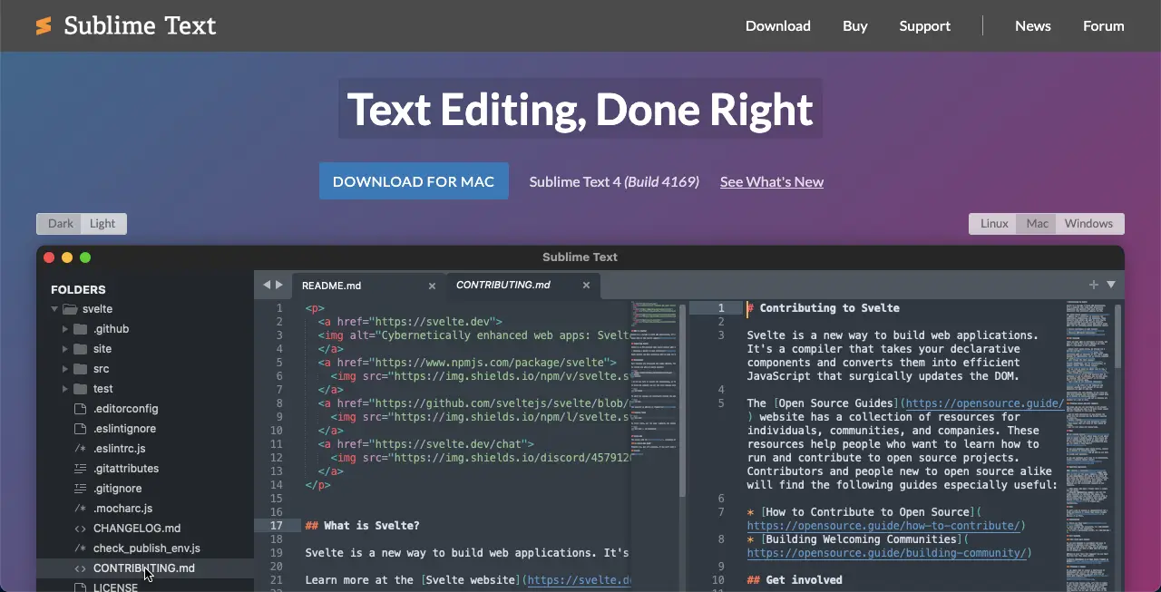 Más de 12 mejores editores de código para desarrollo web (gratuitos y premium) 2 Sublime Text