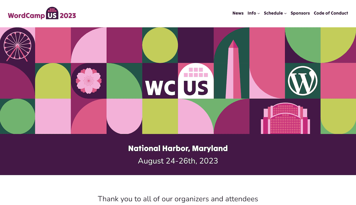 Веб-сайт WordCamp в США 2023.