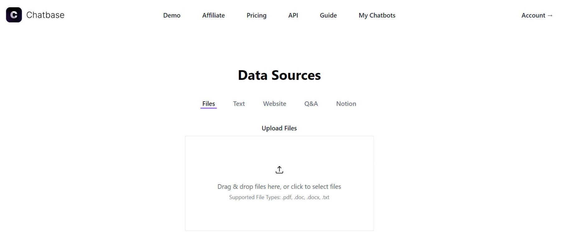 عرض مصادر بيانات Chatbase