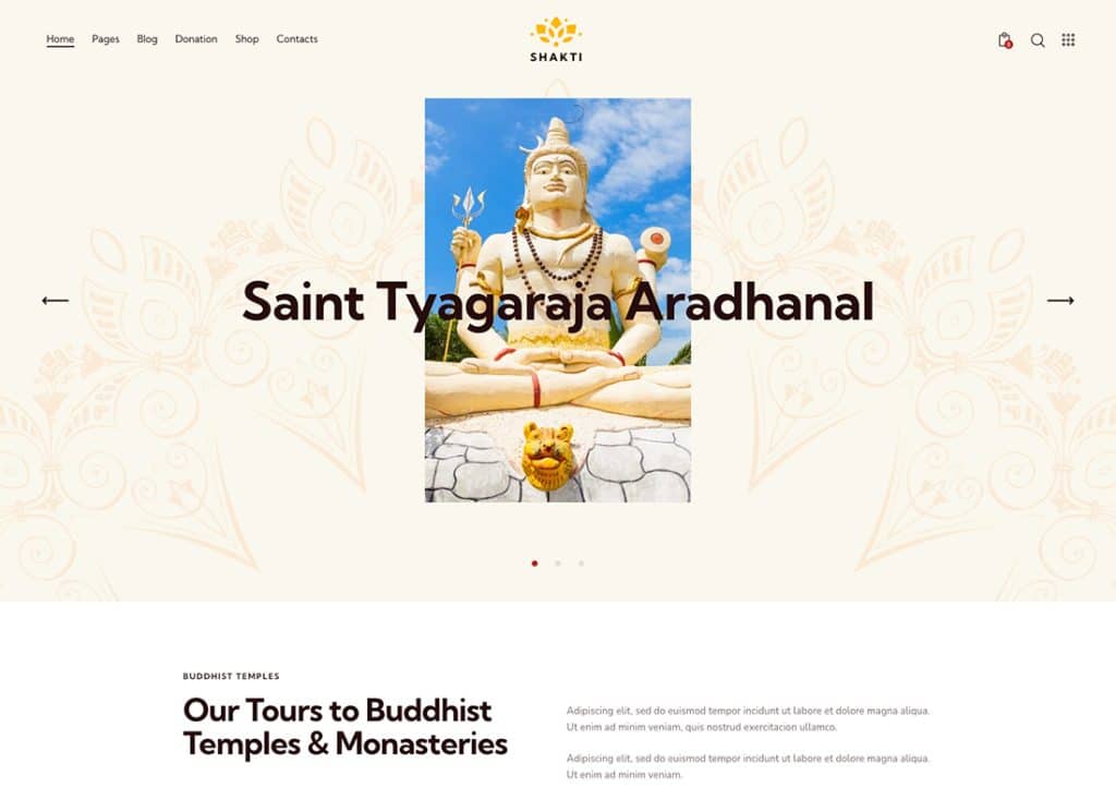 Shakti - Templul Krishna și temă WordPress pentru biserică