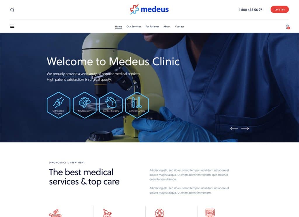 Medeus - ธีม WordPress แพทย์อเนกประสงค์ทางการแพทย์