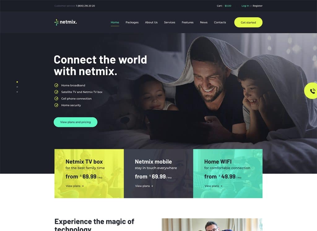 Netmix - Tema WordPress de provedor de Internet de banda larga e telecomunicações