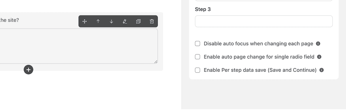 Fluent Forms のマルチステップ フォームのさまざまな追加オプションを有効にするチェックボックス。