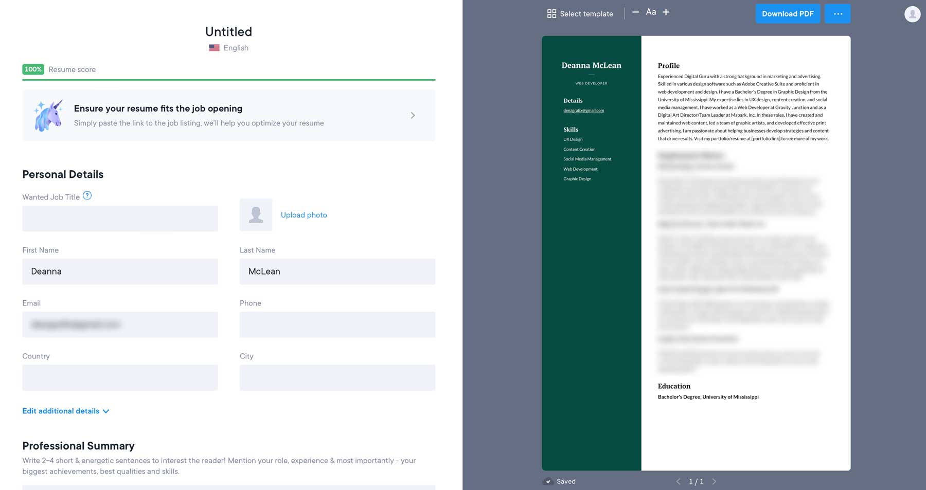 Générateur de CV Resume.io