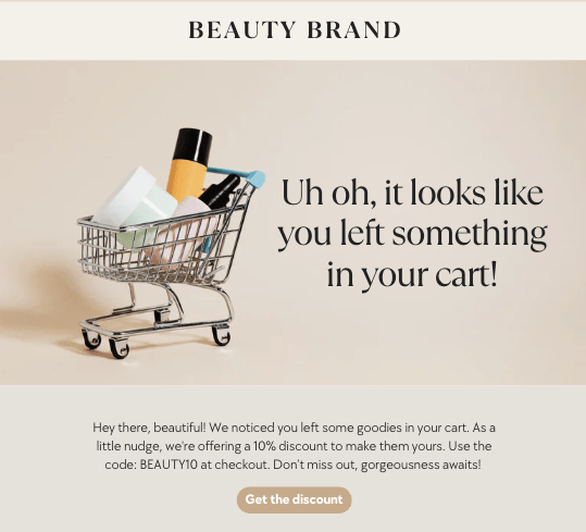 Exemple d'e-mail de panier abandonné pour un détaillant de produits de beauté