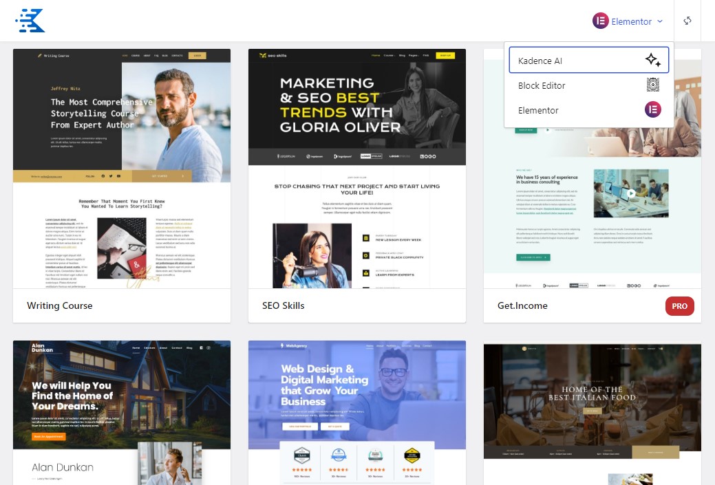 Стартовые шаблоны Kadence