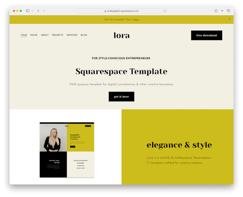 modèle de consultante lora squarespace