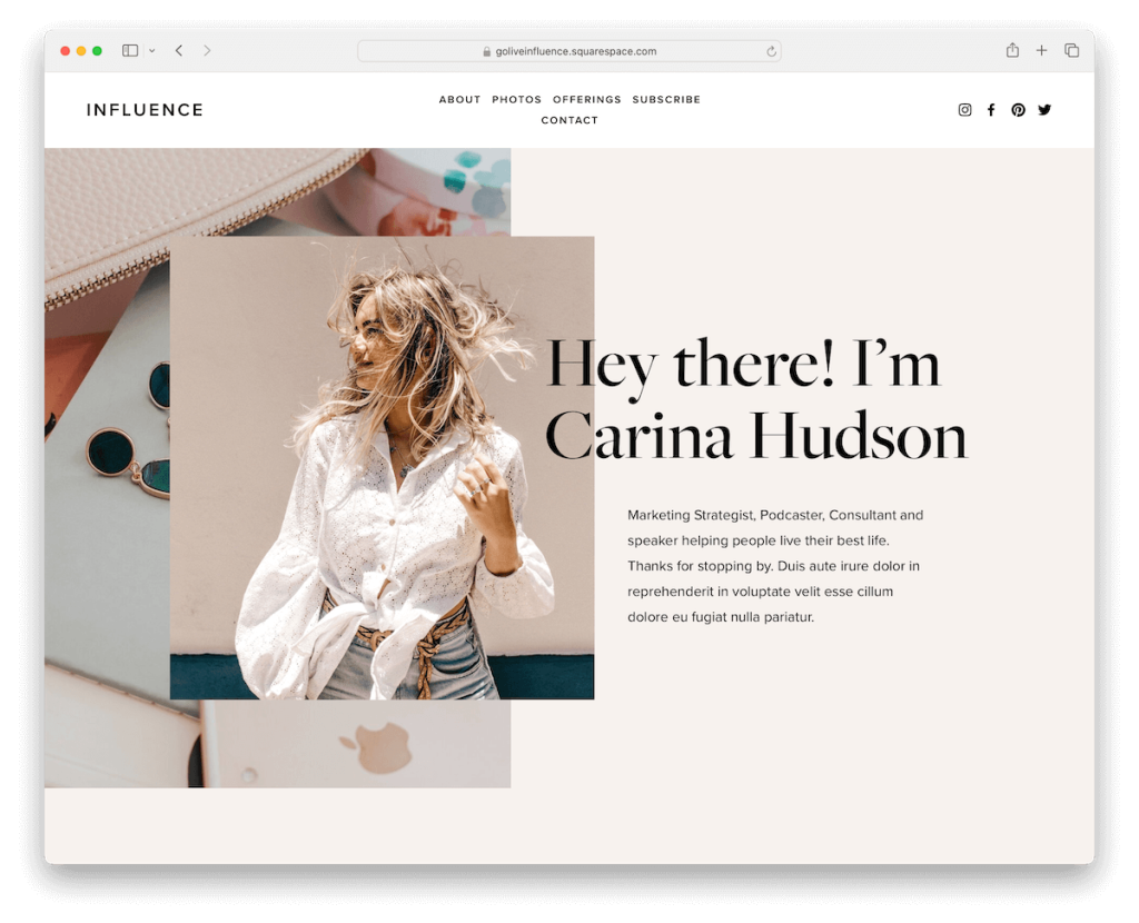 influenciar la plantilla de consultor de squarespace