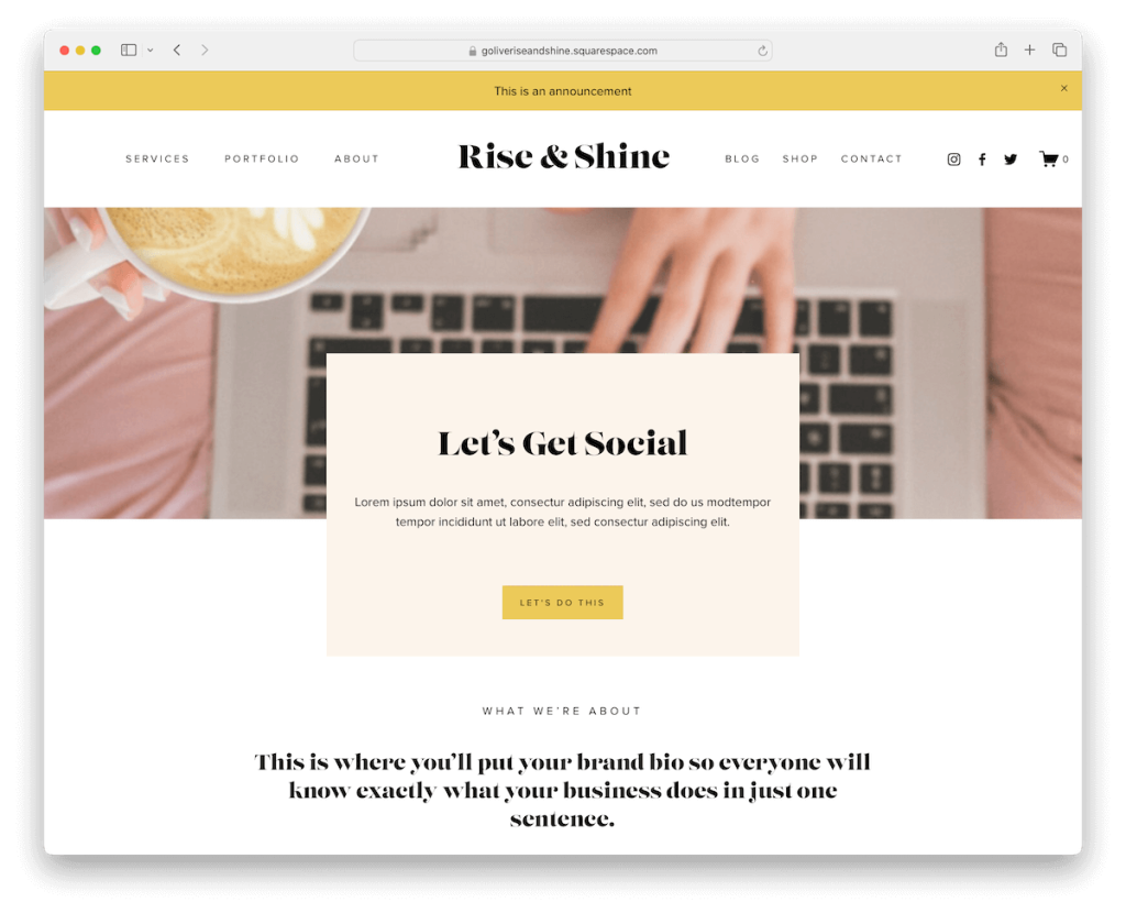 قالب مستشار Rise and Shine Squarespace