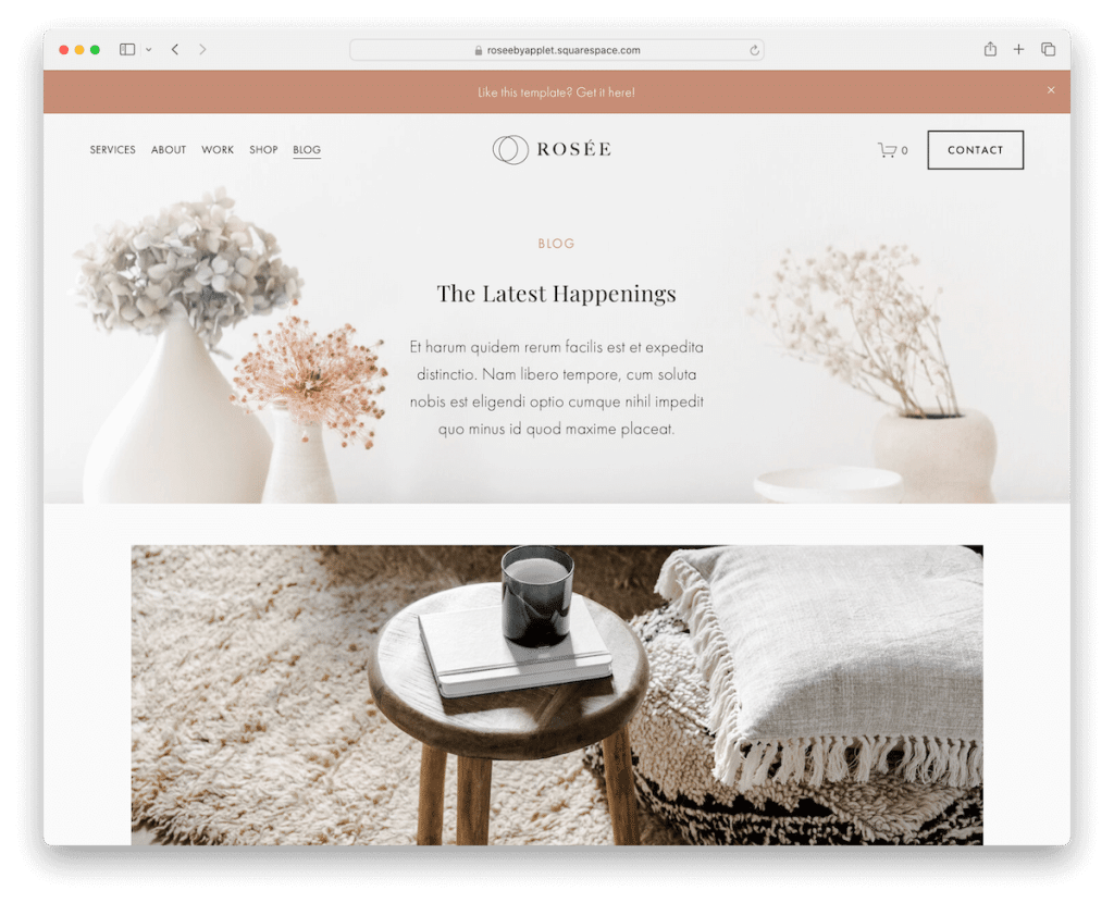 Шаблон блога Rosee Squarespace