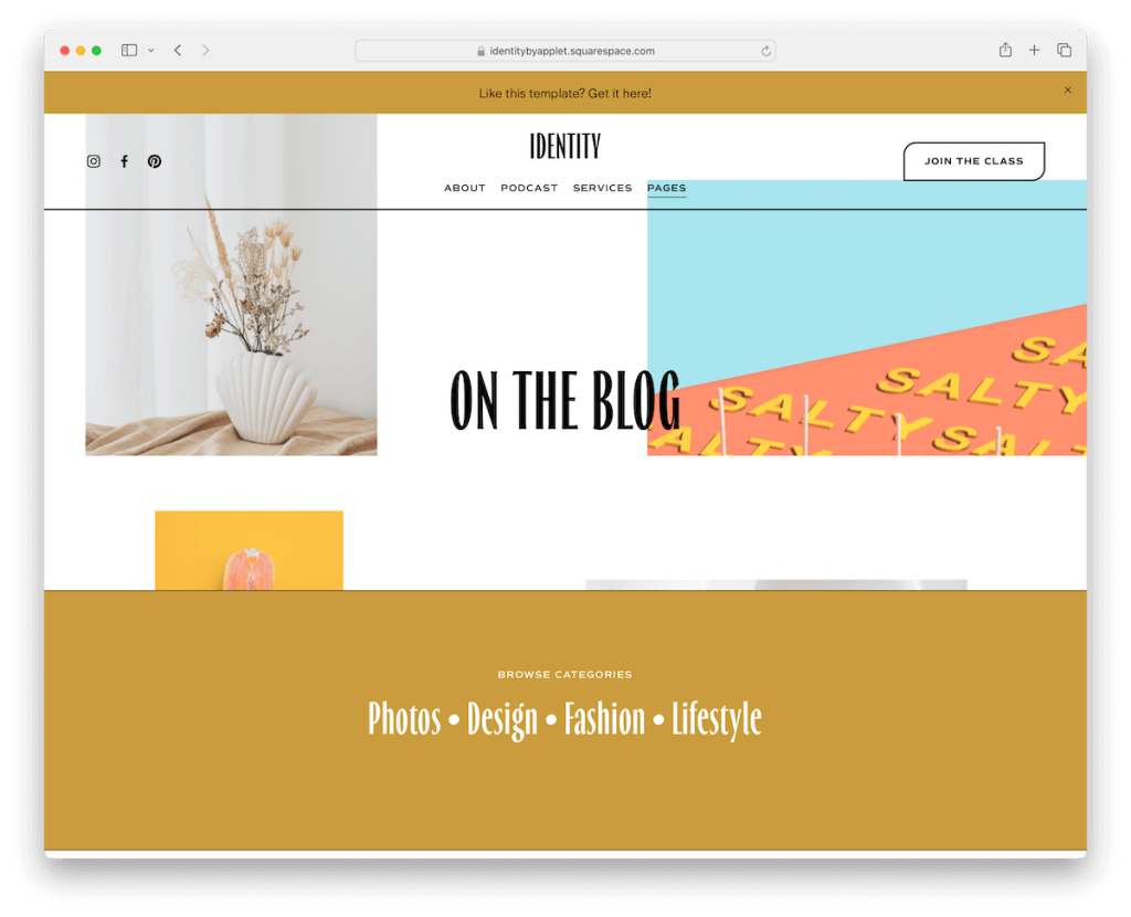 modèle de blog d'identité squarespace