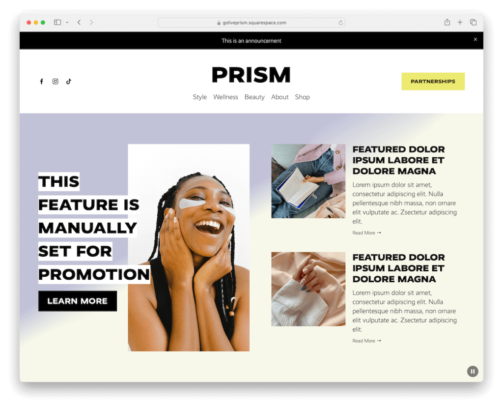 plantilla de blog prisma squarespace