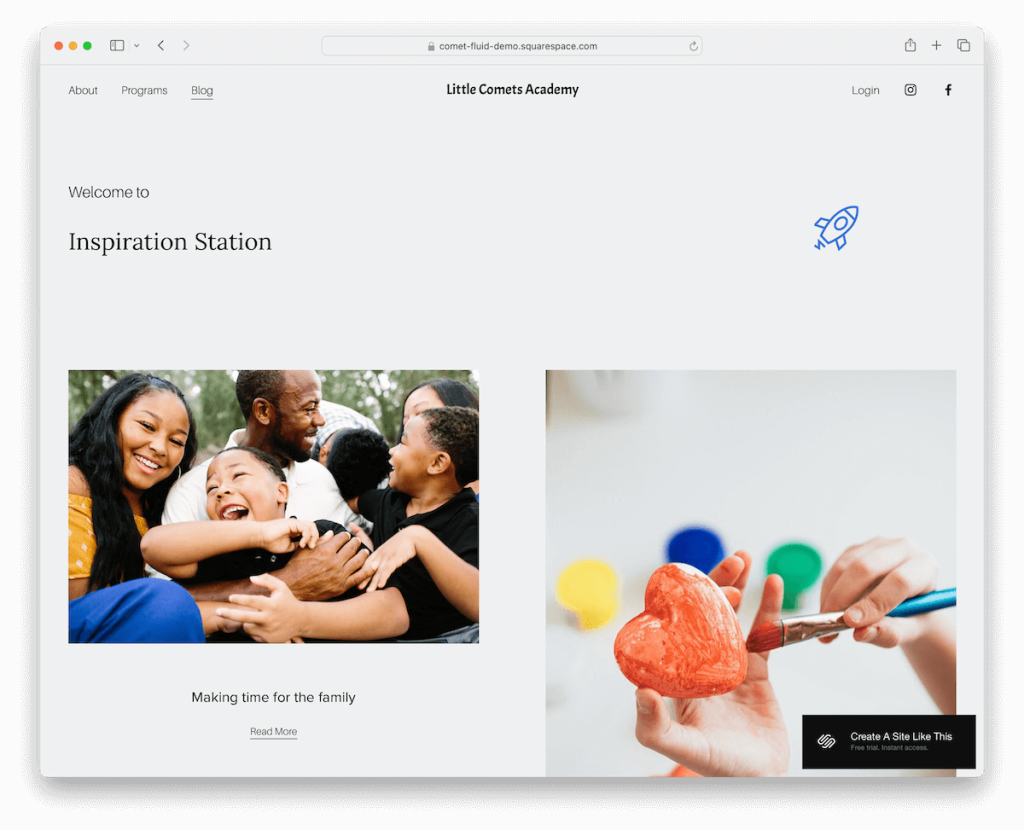 szablon bloga comet Squarespace