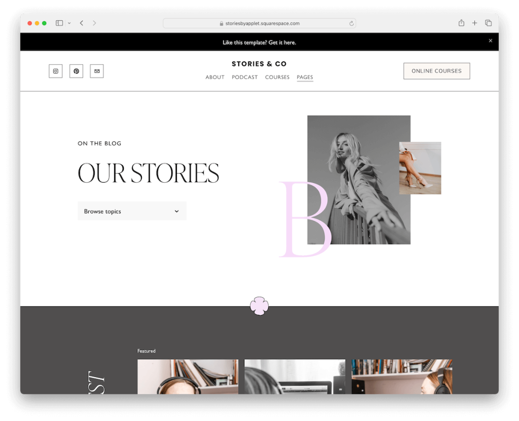 modèle de blog d'histoires squarespace