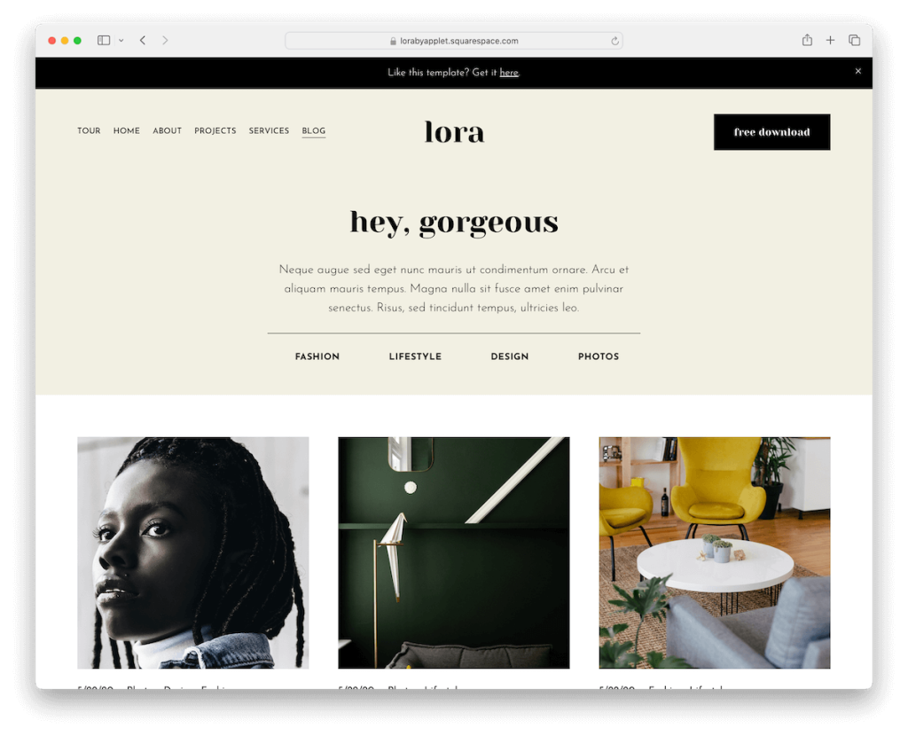 Lora Squarespace-Blog-Vorlage