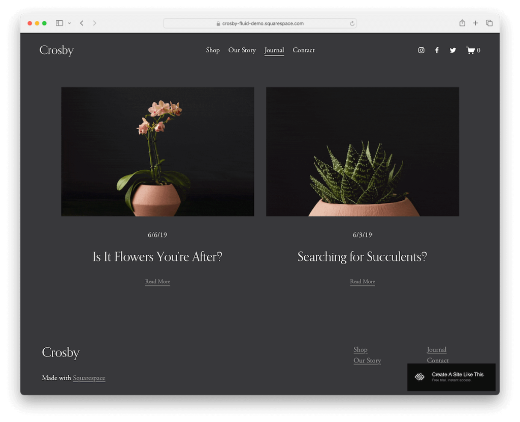 modelo de blog crosby squarespace