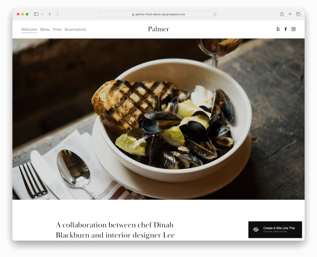 modèle de restaurant palmer squarespace