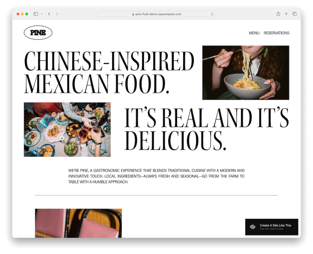 modèle de restaurant squarespace en pin