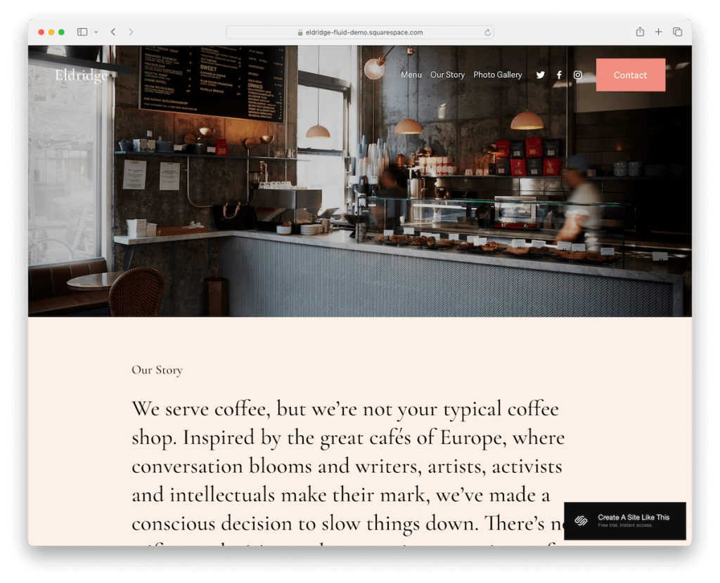 eldridge squarespace restoran şablonu
