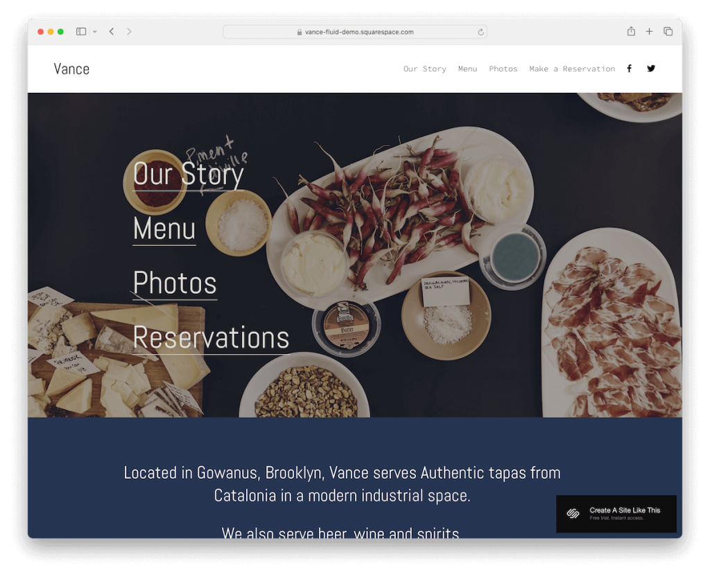 plantilla de restaurante vance squarespace