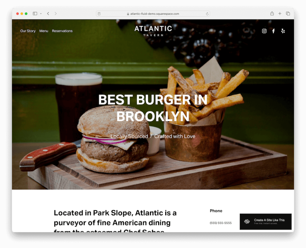 atlantic squarespace restoran şablonu