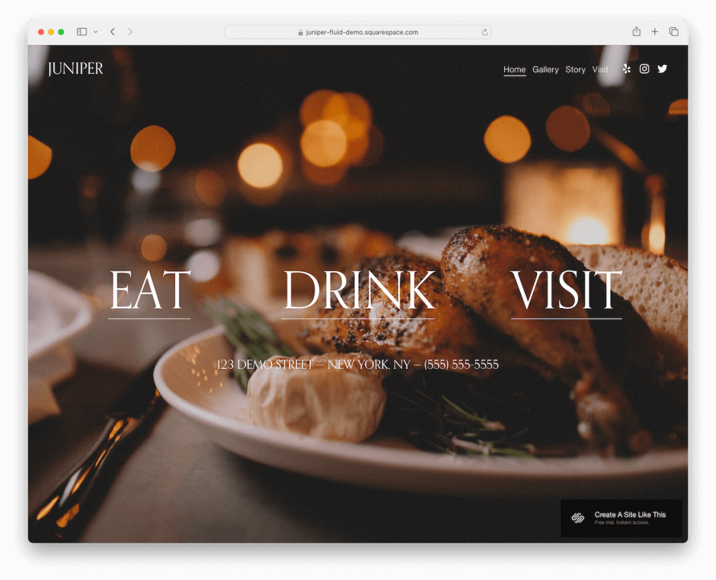 modèle de restaurant Squarespace Juniper