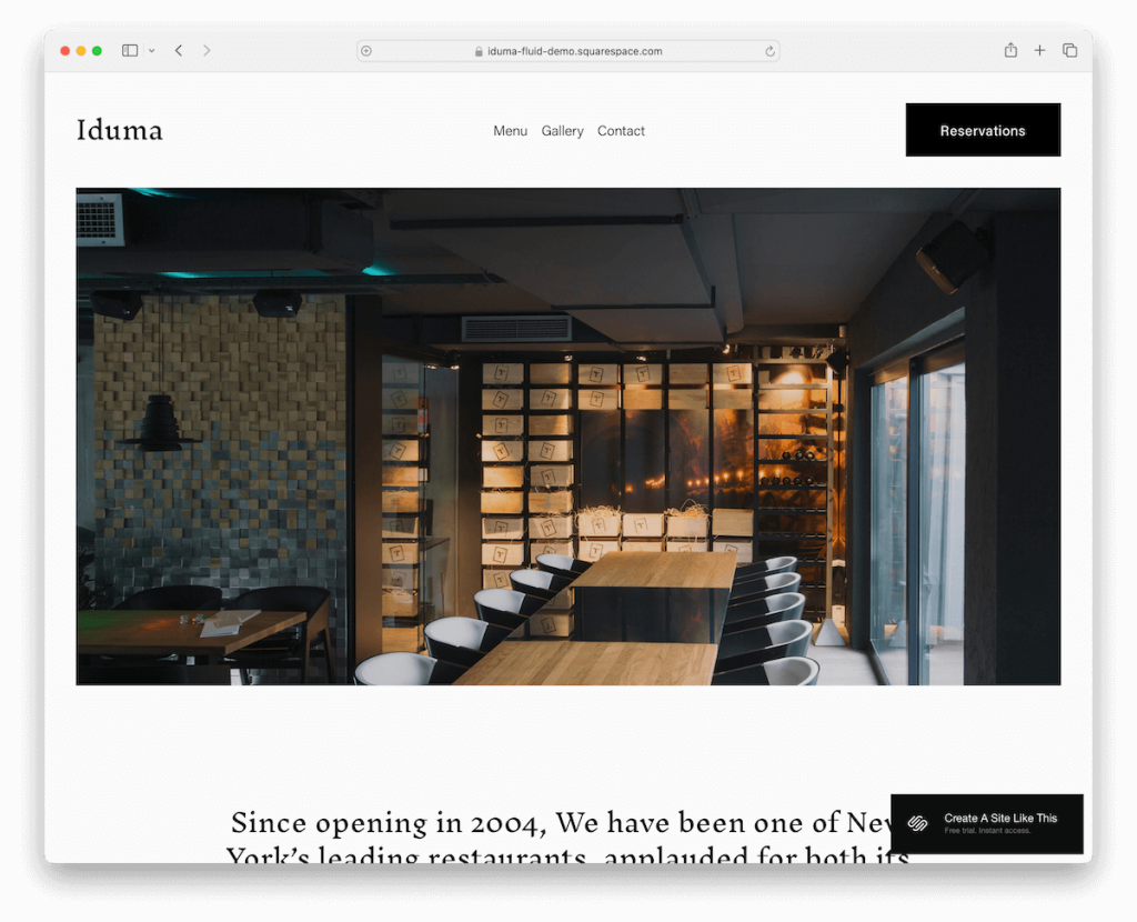 modèle de restaurant iduma squarespace