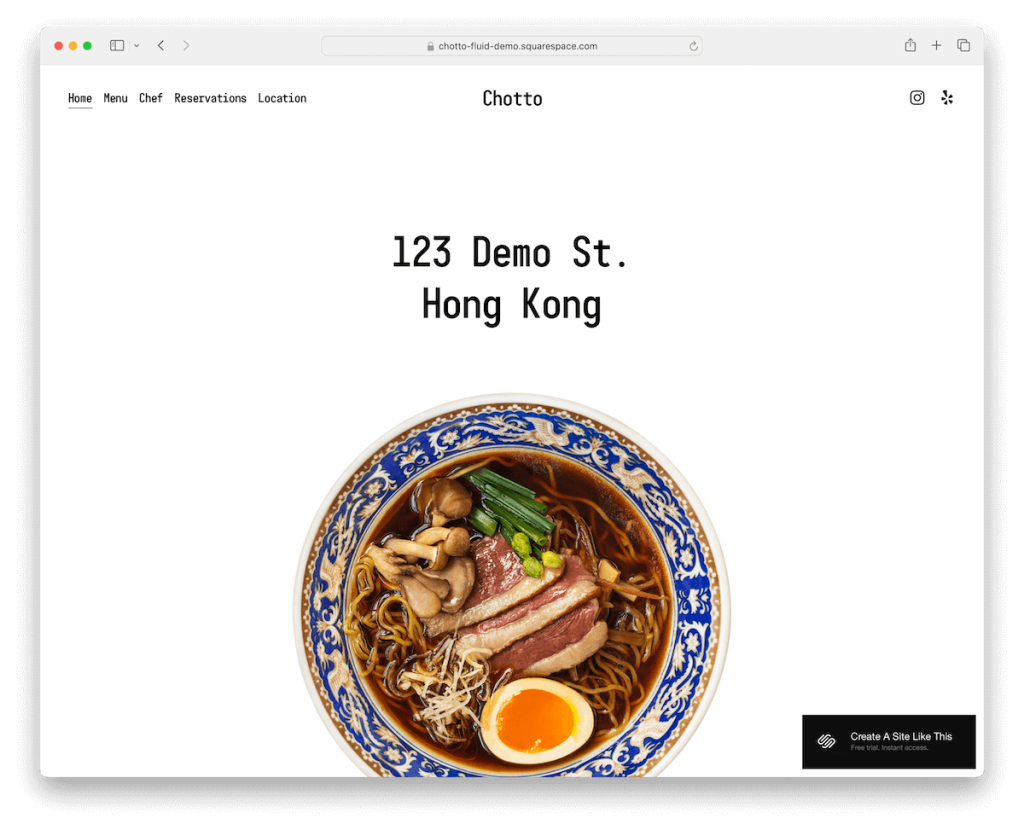 modèle de restaurant Chotto Squarespace