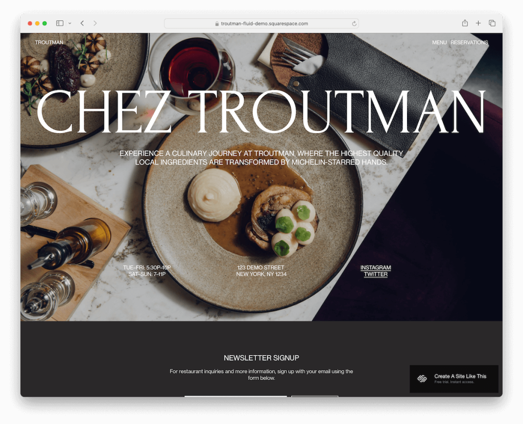 modèle de restaurant troutman squarespace