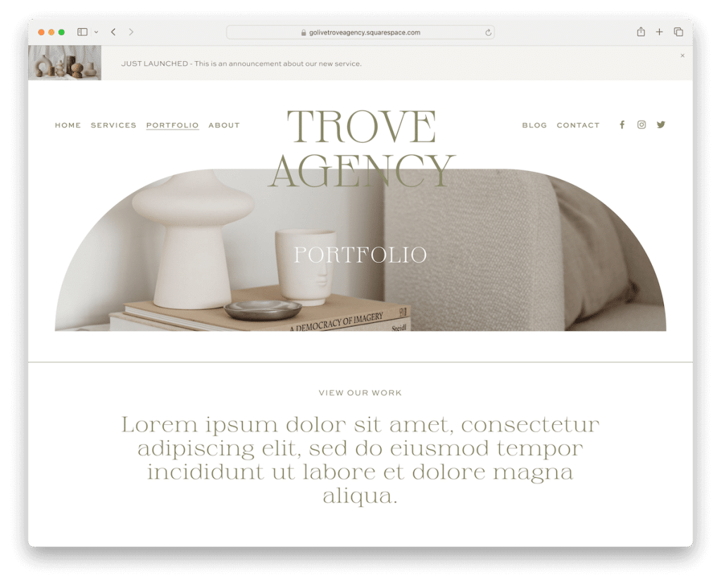 trova il modello di portfolio di Squarespace