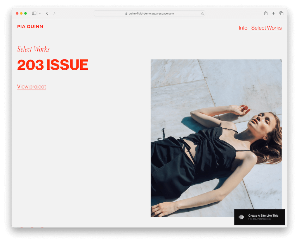 szablon portfolio Quinn Squarespace