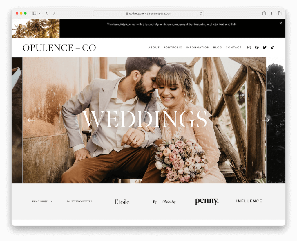 modelo de casamento de opulência squarespace